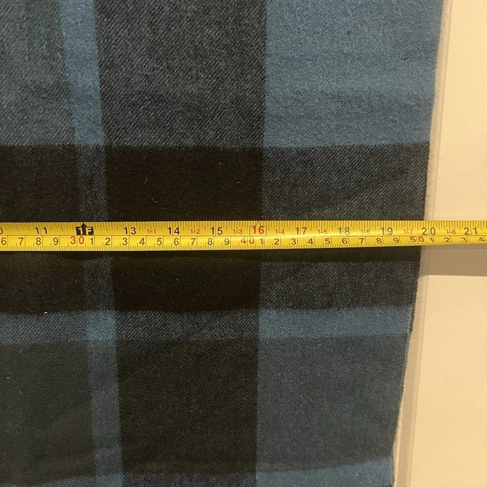 Coach Wool Cashmere Check Scarf Blue Black Plaid Oversized Wrap 72
